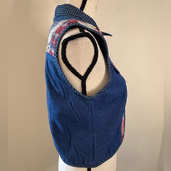 Koret vintage denim western vest patchwork floral button up SZ SP - Picture 2 of 12